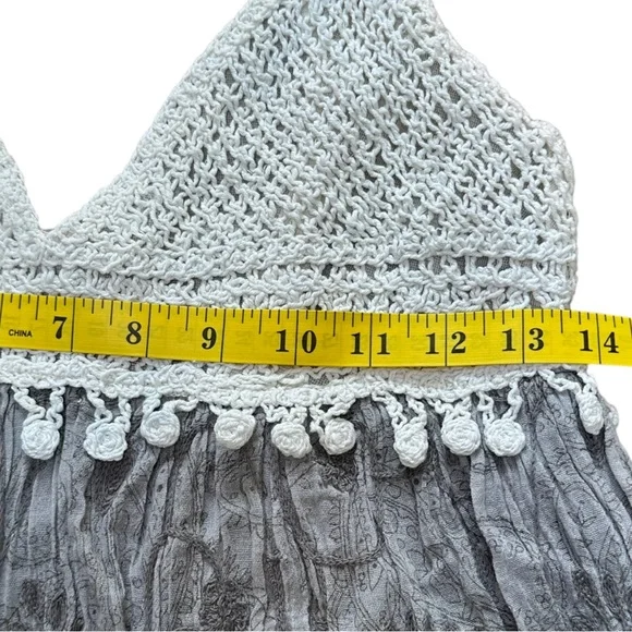 Cecico Crochet Boho Knit Triangle Floral Beach Cover Up Dress Gray White Medium - Picture 11 of 14